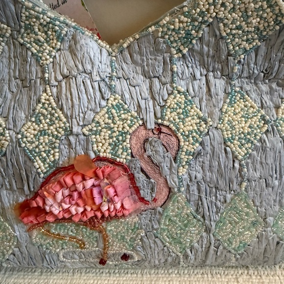 Handcrafted in India Flamingo Beaded/Embroidered Bag